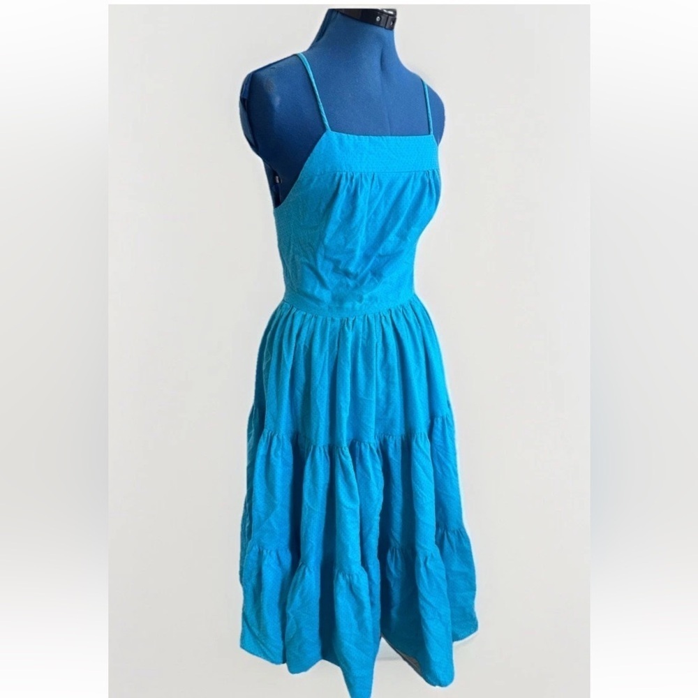 Vintage 70s 80s Teal Polka Dot with Self Tie Closures at the back Maxi Dress